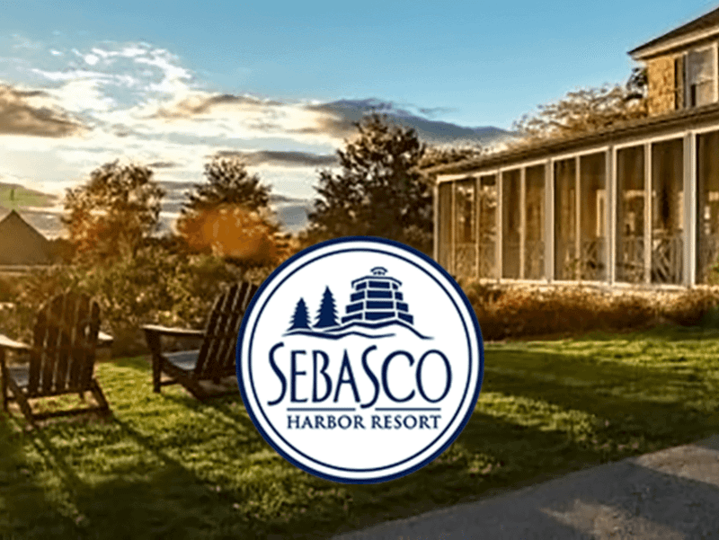 Sebasco logo over an image of the resort