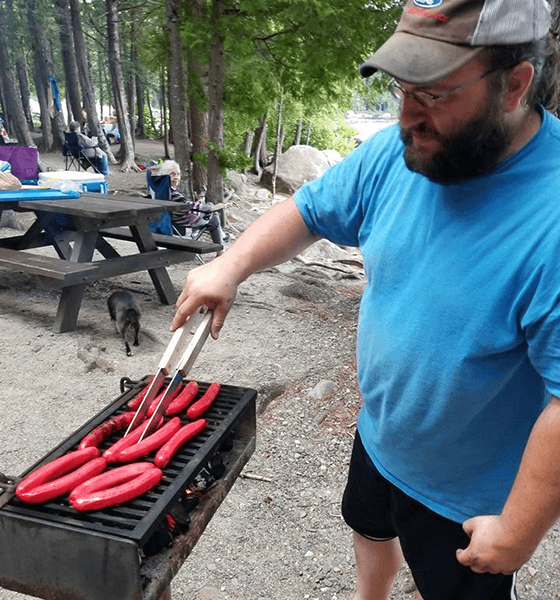 Brad grilling at a camp site in Maine.