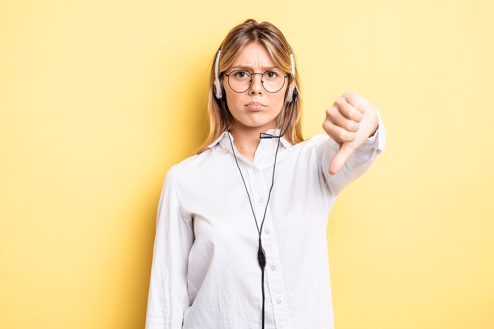 thumbs down frustrated person, customer service
